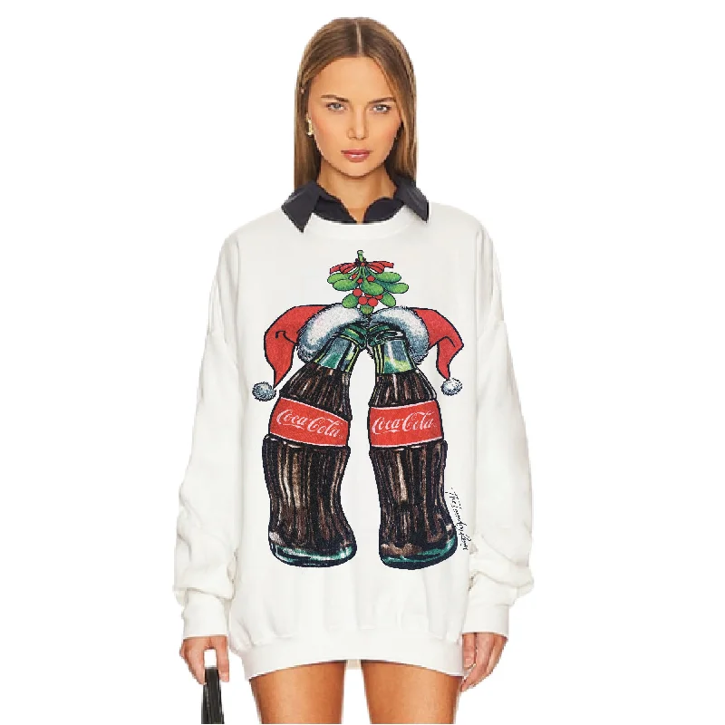 Pullover sweater with crew neck -Coca Cola Mistletoe - Short Jumper - White