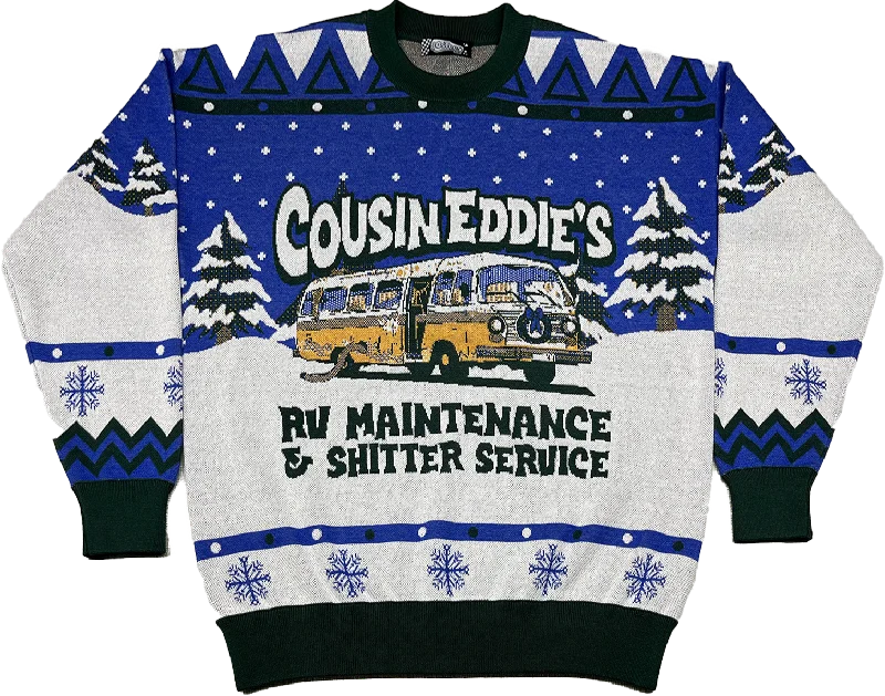 Pullover sweater for family trips -Cousin Eddie's RV Maintenance Christmas Vacation Knitted Sweater