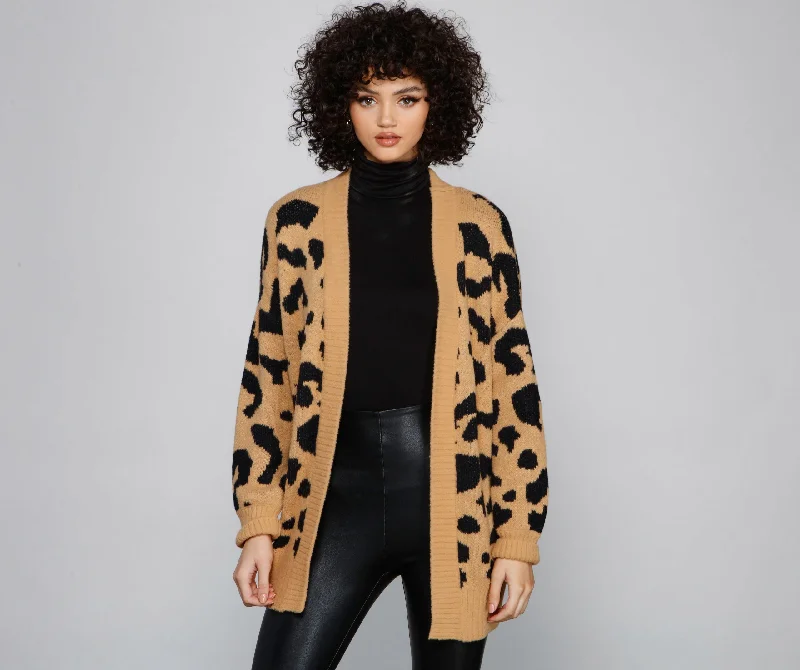 Cardigan for minimalist style -Cozy Vibes Leopard Print Cardigan