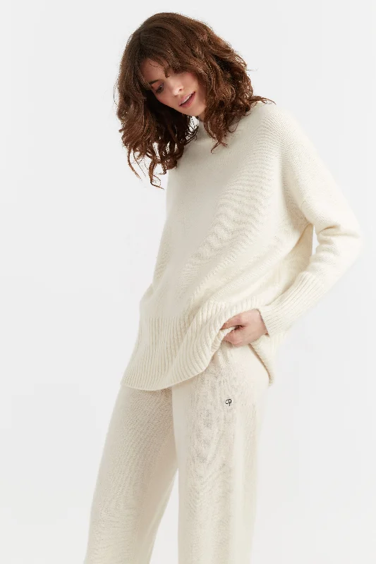 Pullover sweater with cloud hem -Cream Cashmere Comfort Sweater