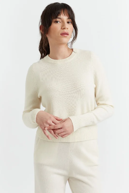 Pullover sweater for outdoor trips -Cream Cashmere Cropped Sweater