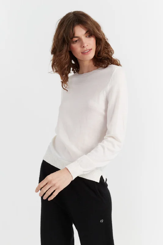 Pullover sweater with long collar -Cream Pure Merino Sweater