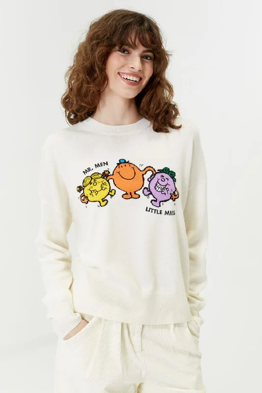 Pullover sweater with checkered design -Cream Wool-Cashmere Mr. Men Little Miss Sweater