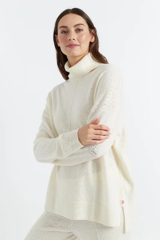 Pullover sweater for school outings -Cream Wool-Cashmere Relaxed Rollneck Sweater