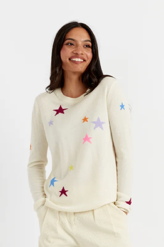 Pullover sweater for beach walks -Cream Wool-Cashmere Star Sweater