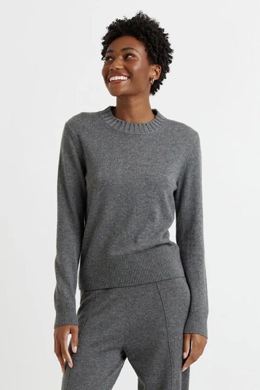 Pullover sweater for fall events -Dark-Grey Wool-Cashmere Cropped Sweater