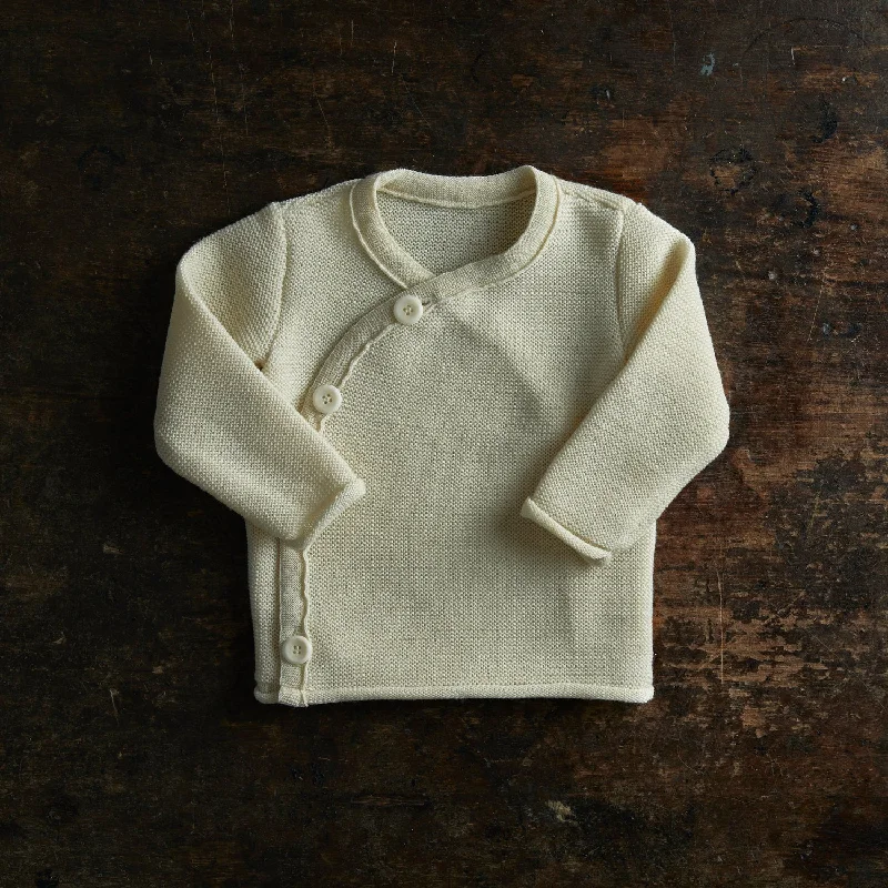 Cardigan with curved hem -Baby & Kids Merino Wool Cardigan - Natural