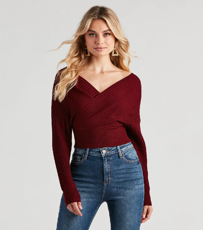 Pullover sweater with wide hem -Doll It Up Open Back Ribbed Sweater