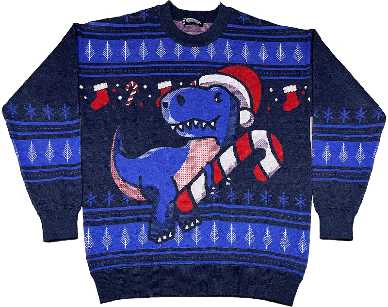 Pullover sweater for gym cover-up -Festive Dinosaur Knitted Christmas Sweater