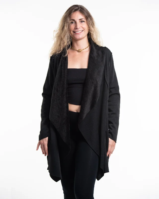 Cardigan for beach nights -Fleece Cardigan in Black