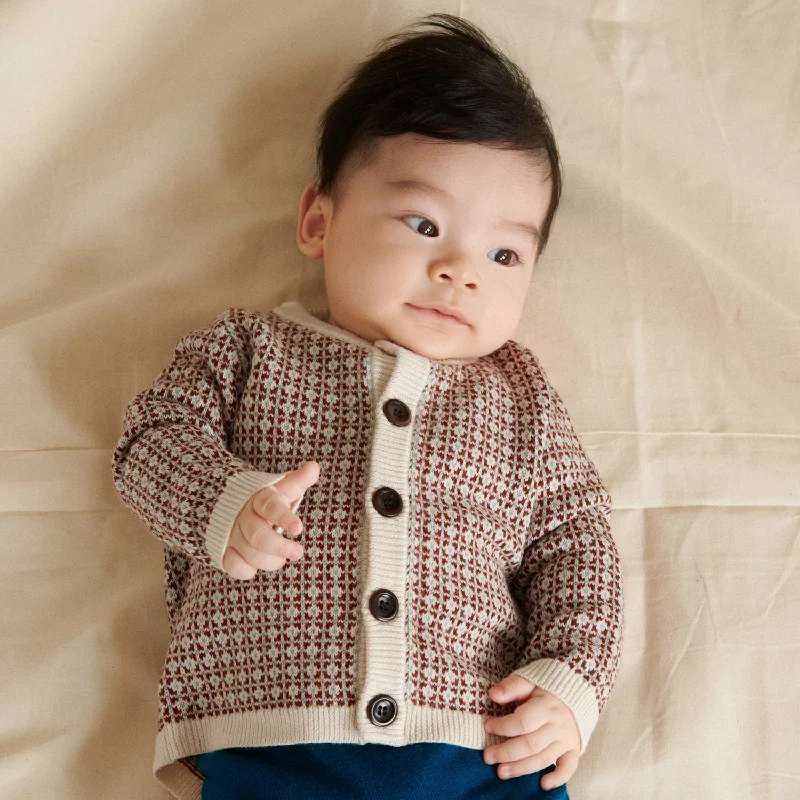 Grey cardigan with buttons -Baby Merino Wool Nordic Cardigan - Ecru/Clay/Misty Green