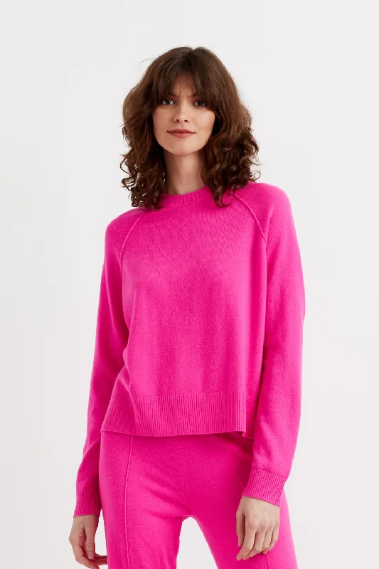 Grey pullover sweater outfit ideas -Fuchsia Wool-Cashmere Raglan Sweater