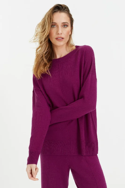 Pullover sweater for family trips -Grape Wool-Cashmere Slouchy Sweater