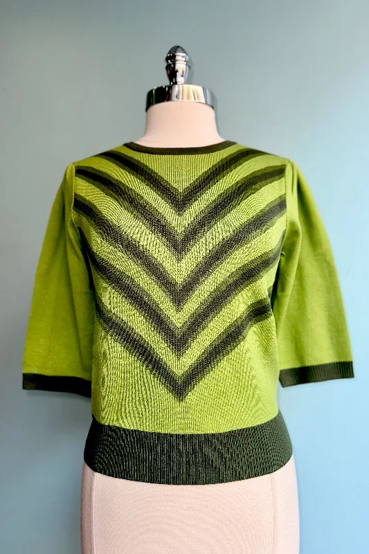 Pullover sweater for festive events -Green V-Pattern Knit Pullover Sweater by Voodoo Vixen