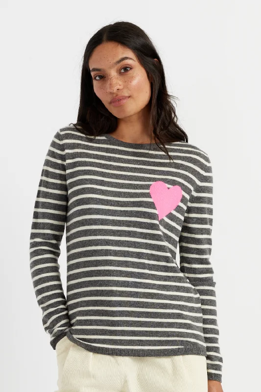 Pullover sweater with abstract design -Grey Breton Heart Wool-Cashmere Sweater