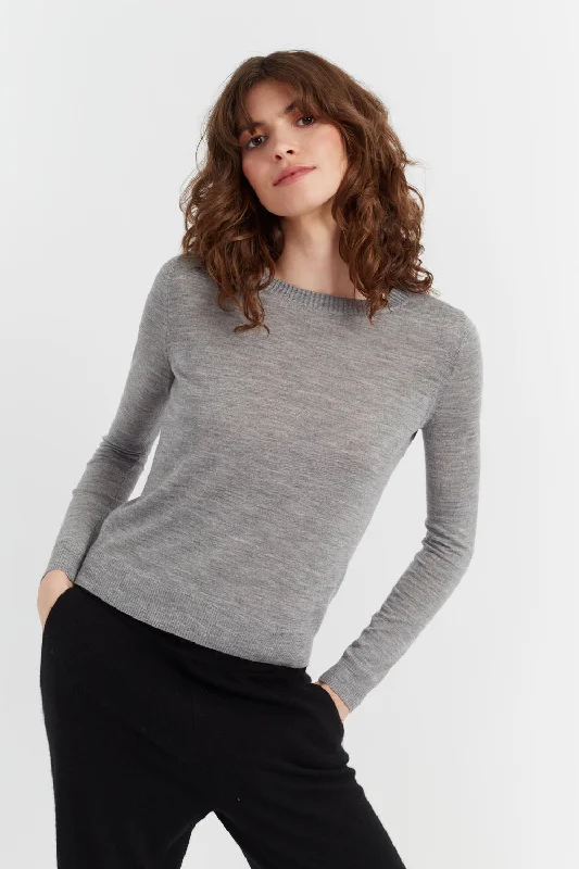 Pullover sweater with loose fit -Grey Pure Merino Sweater