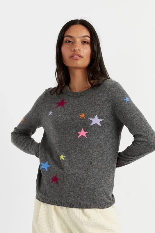 Pullover sweater with subtle print -Grey Wool-Cashmere Star Sweater