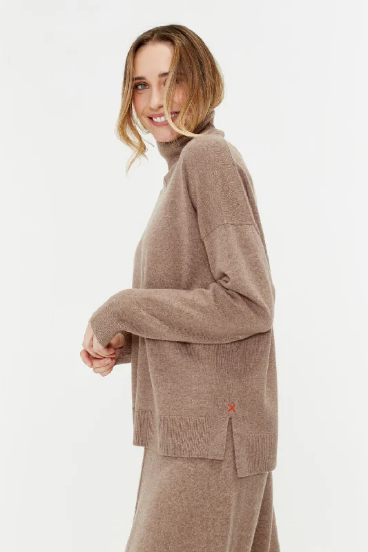 Pullover sweater with sun hem -Hazel Wool-Cashmere Relaxed Rollneck Sweater