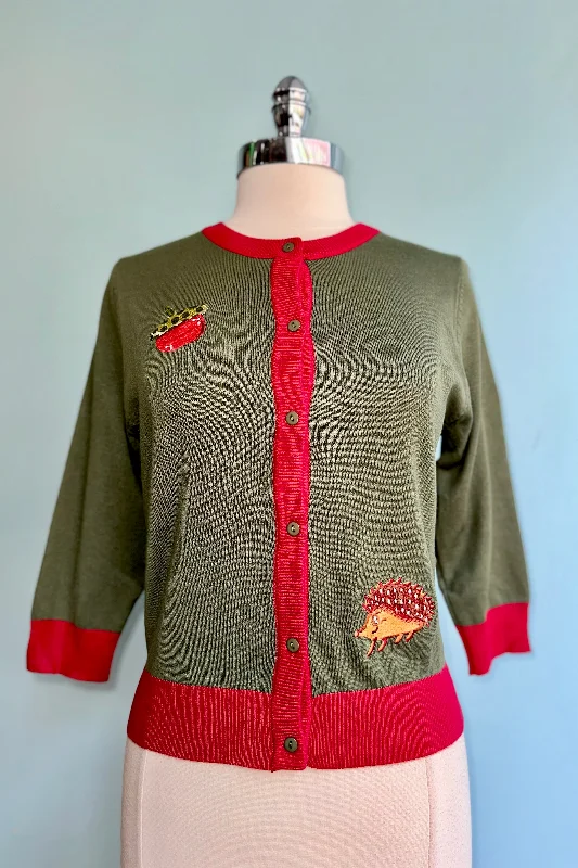 Cardigan for summer picnics -Hedgehog and Acorn Embroidered Leslie Cardigan by Miss Lulo