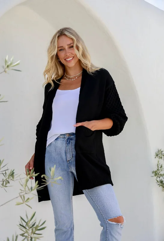 Cardigan with back hem -Honeycomb Cardi in Black