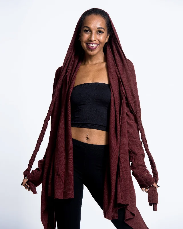 Cardigan for summer walks -Hooded Cardigan in Maroon