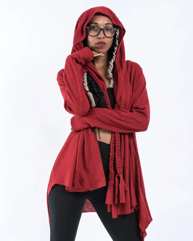 Cardigan with front cuffs -Hooded Cardigan in Red