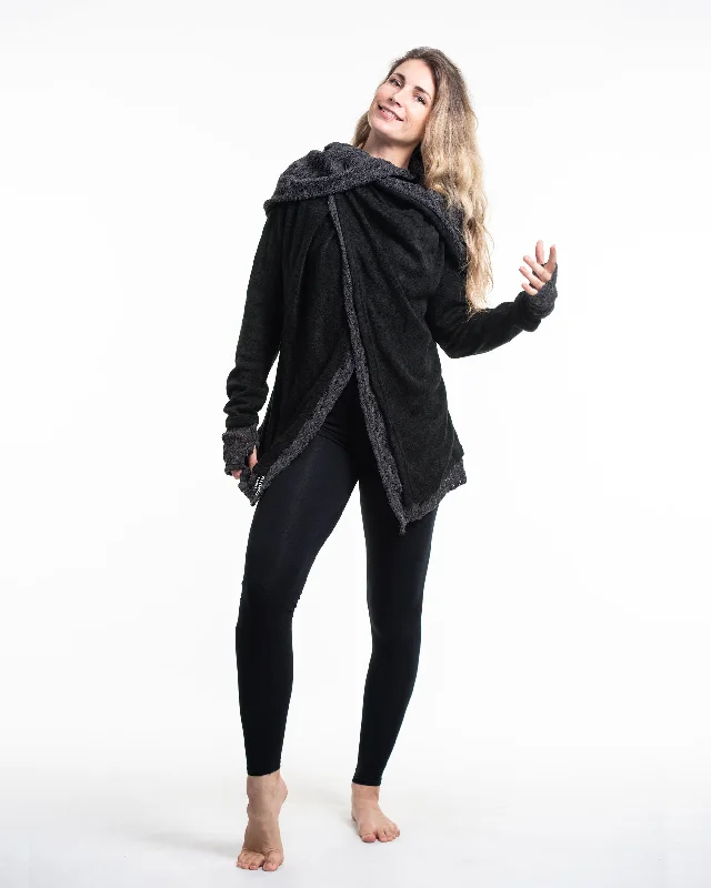 Cardigan with front collar -Hooded Shawl Cardigan in Black