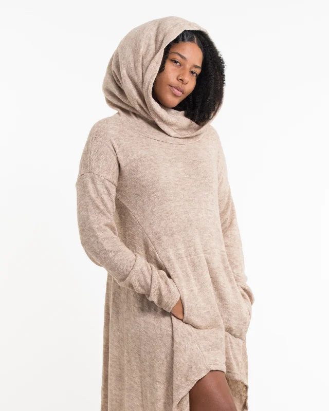 Pullover sweater for spring trips -Ultra Long Hooded Sweater in Cream