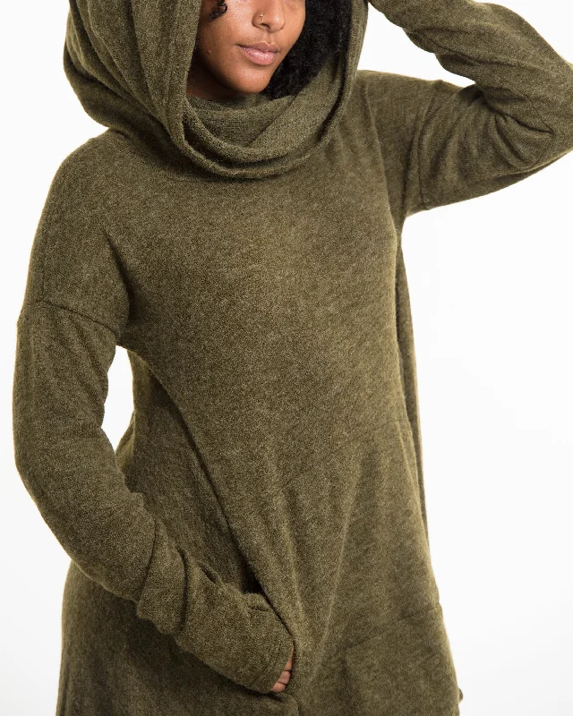 Cotton pullover sweater for summer -Ultra Long Hooded Sweater in Green