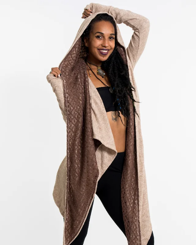 Cardigan with stripe collar -Hoodie Shawl Cardigan in Brown