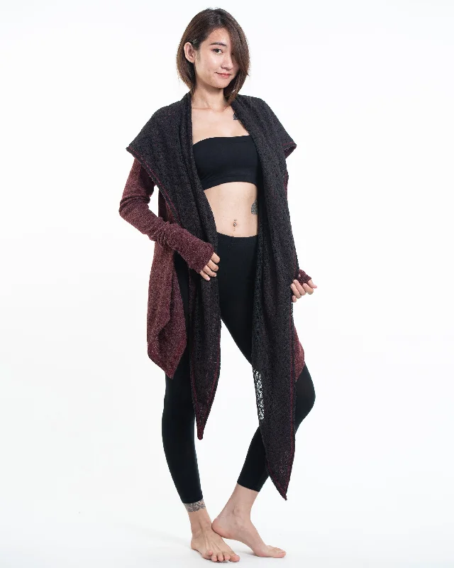 Cardigan for beach nights -Hoodie Shawl Cardigan in Maroon