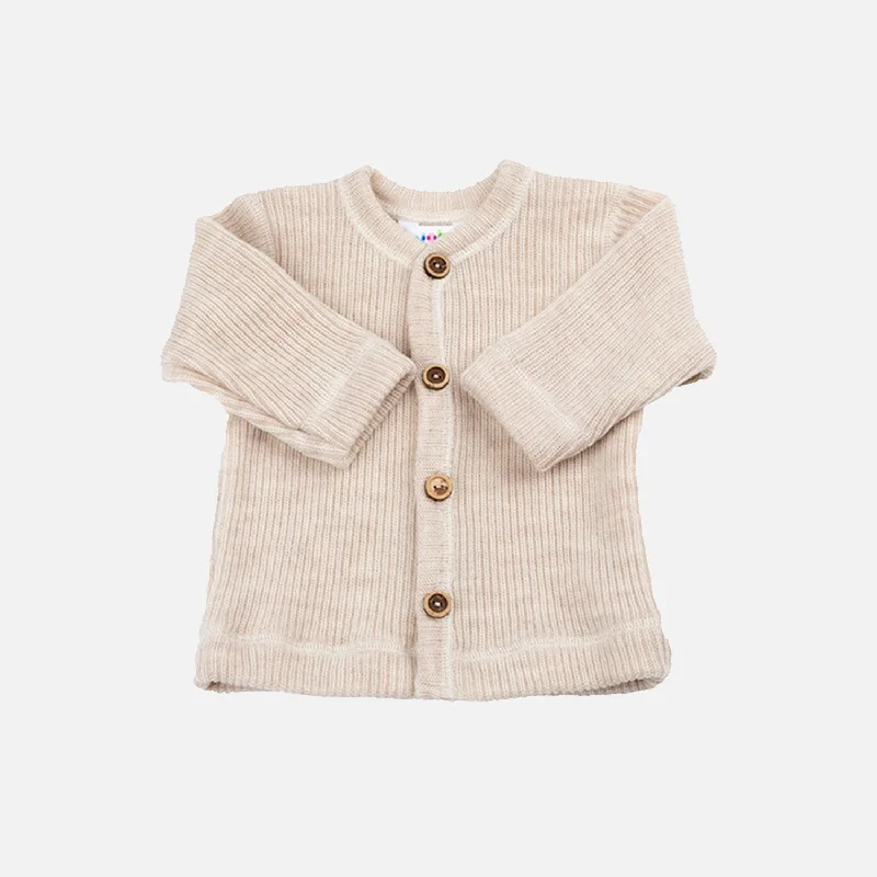 Lightweight cardigan for kids -Baby & Kids Merino Wool Heavy Rib Cardigan - Oatmeal