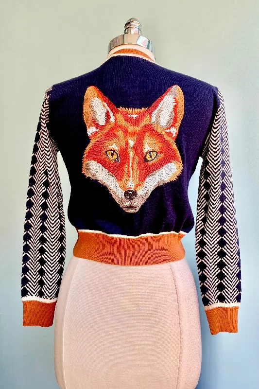 Cardigan with sun collar -Large Navy Fox Vera Cardigan by Palava