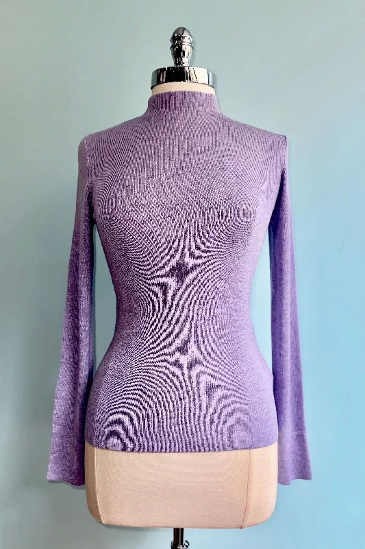 Pullover sweater for family walks -Lavender Ribbed Mock Neck Sweater by Compania Fantastica