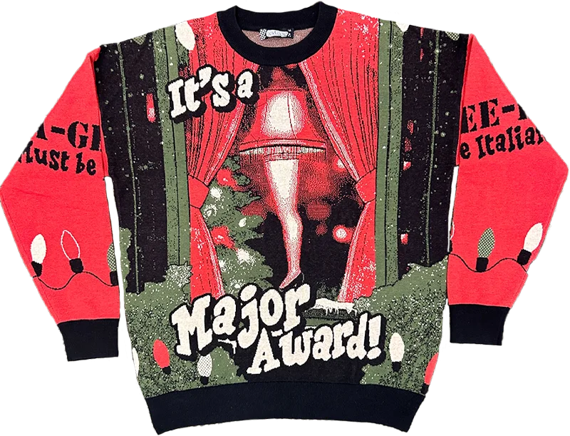 Pullover sweater for holiday dinners -Leg Lamp It's A Major Award Christmas Story Knitted Sweater