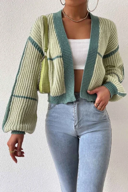 Cardigan for beach nights -TastyHottie - Long Sleeve Open-Front Patchwork Knit Cardigan