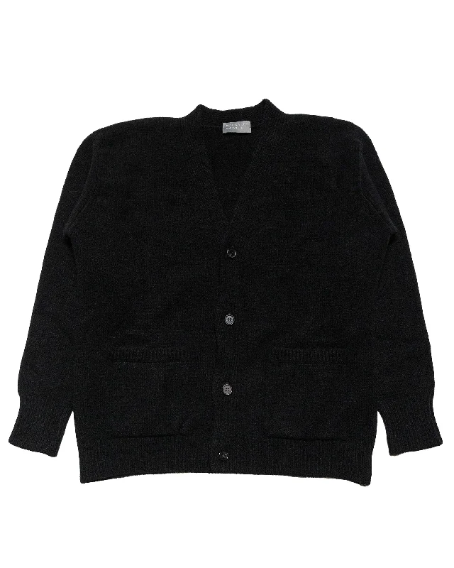 Cardigan with grid cuffs -Margaret Howell Boxy Cardigan Geelong Black