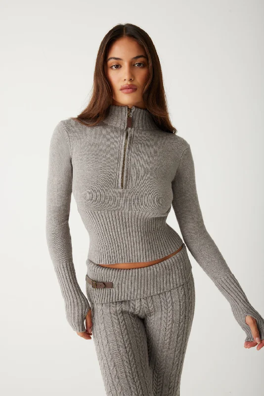 Pullover sweater with swirl cuffs -Maverick Cloud Knit Half Zip Sweater - Dark Pearl