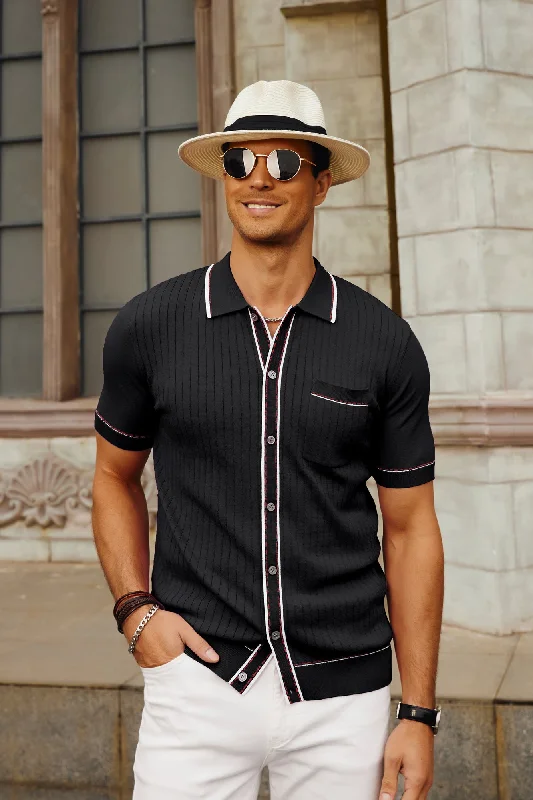 Cardigan with swirl pattern -Men's Short Sleeve Knit Polo Cardigans Shirts Vintage Golf Polo Shirt