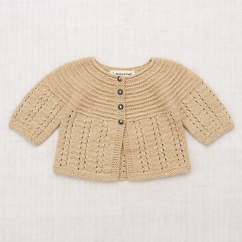 Cardigan with leaf pattern -Baby Hand Knit Merino Wool Pram Cardigan - Alabaster