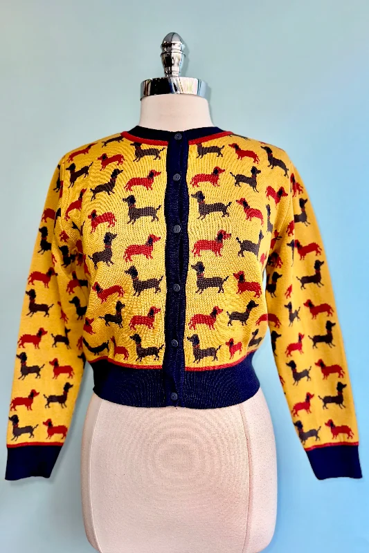 Cardigan with block collar -Mustard Sausage Dog Vera Cardigan by Palava