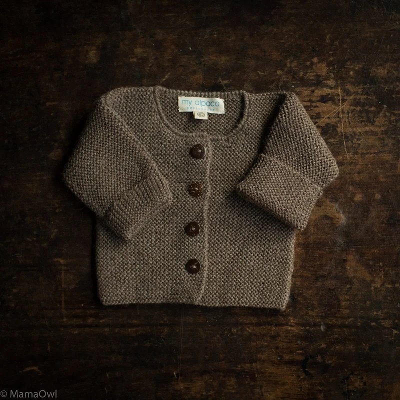 Cardigan with front tie -Baby Hand Knit Alpaca Cardigan - Brown