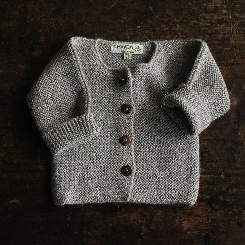 Cardigan with metallic thread -Baby Hand Knit Alpaca Cardigan - Light Grey