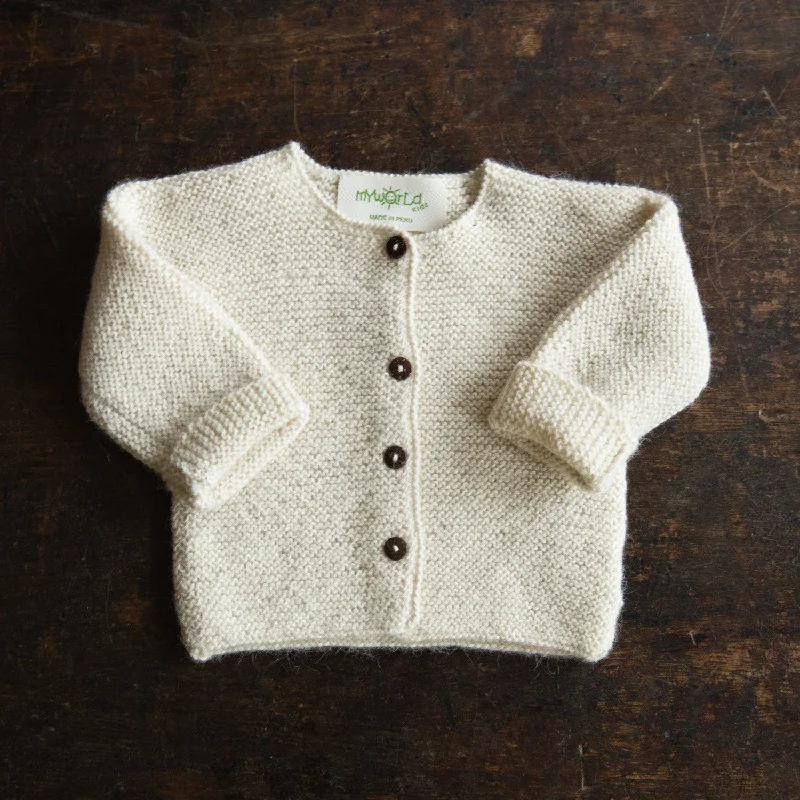 Cardigan with loose fit -Baby Hand Knit Alpaca Cardigan - Natural