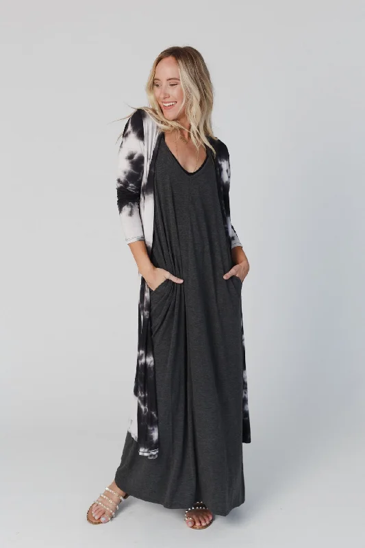 Cardigan with deep hem -My Go To Duster Cardigan - Black Tie Dye