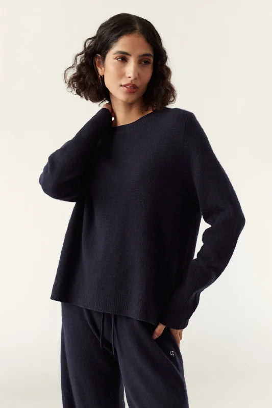 Pullover sweater with short cuffs -Navy Cashmere Boxy Sweater