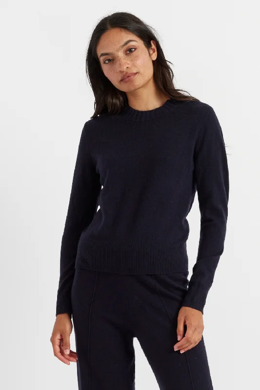 Pullover sweater with back cuffs -Navy Wool-Cashmere Cropped Sweater