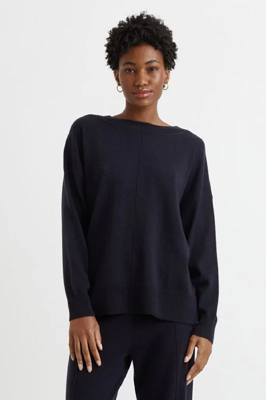 Pullover sweater for outdoor nights -Navy Wool-Cashmere Slouchy Sweater