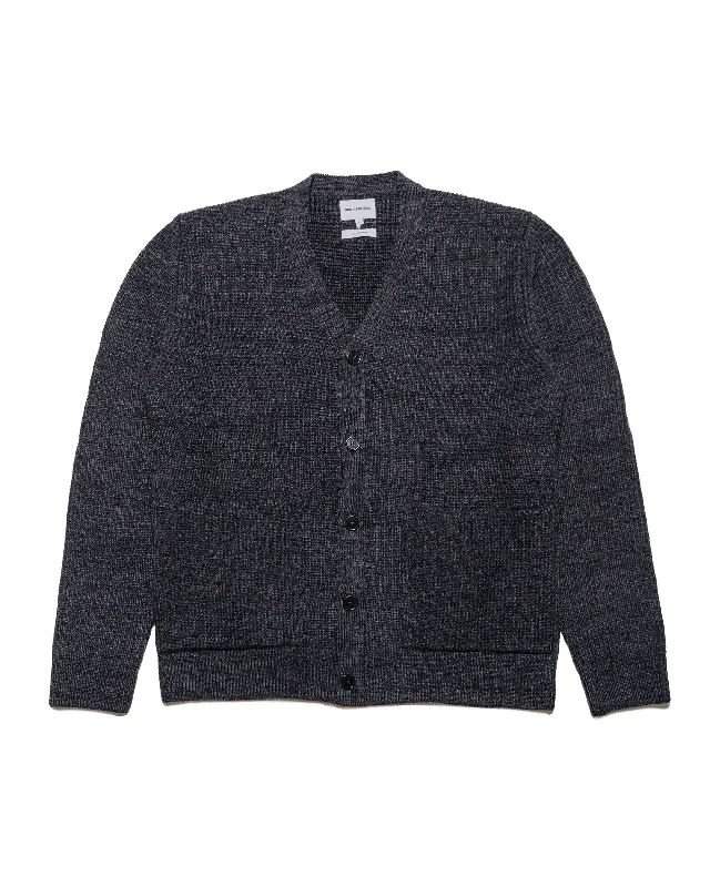 Cardigan for elderly women -Norse Projects Loki Wool Cotton Rib Cardigan Dark Grey Melange