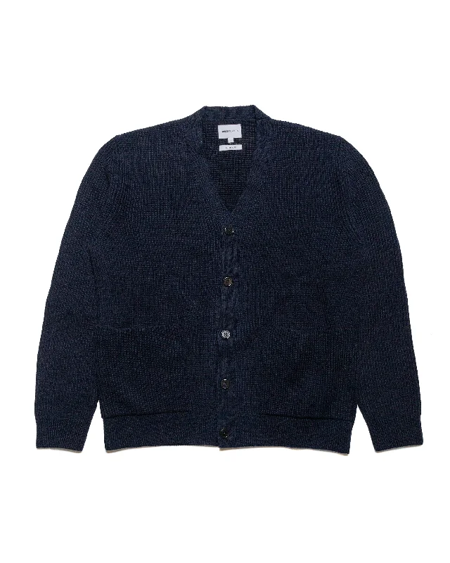 Cardigan for yoga class -Norse Projects Loki Wool Cotton Rib Cardigan Dark Navy